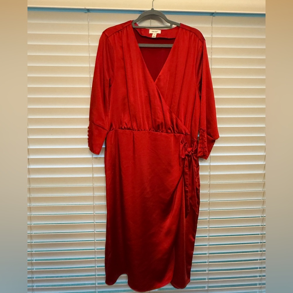 Elegant Long Sleeve Red Wrap Dress